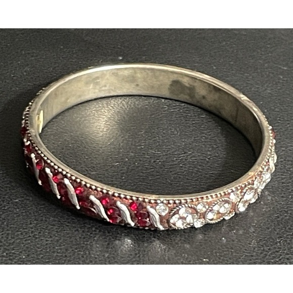 Vintage Jewelry - Vintage Rhinestone Bangle Bracelet Red White Sparkly Retro